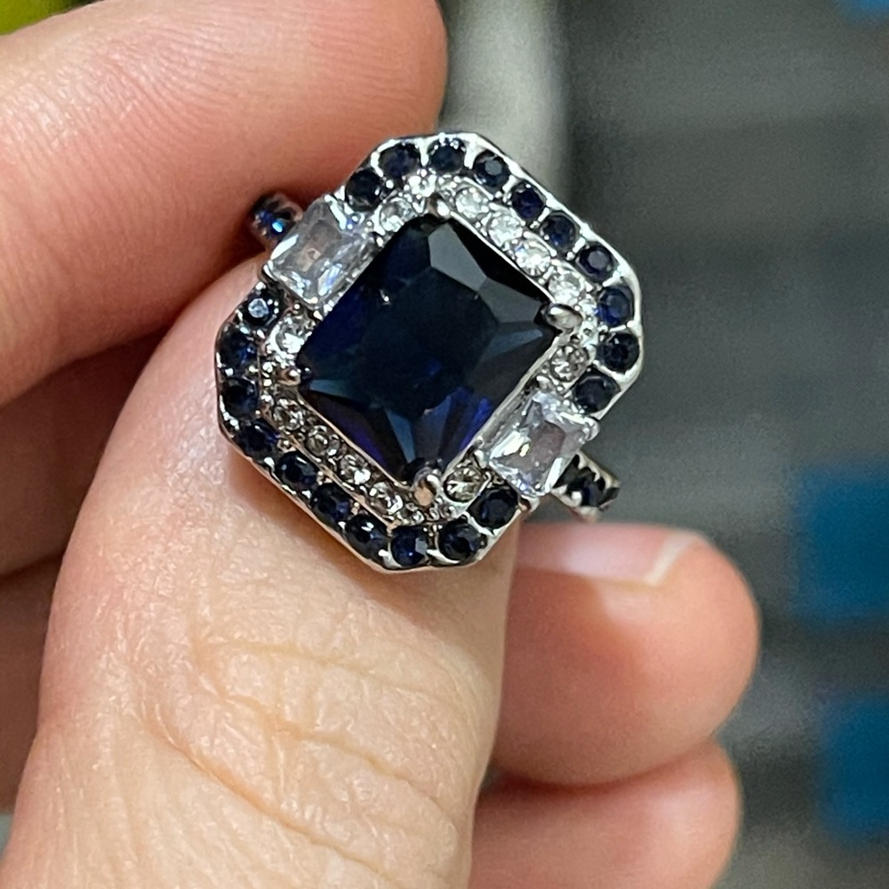 925 Silver Women Rings Gorgeous Blue Sapphire Women Anniversary Jewelry - Picture 4 of 4